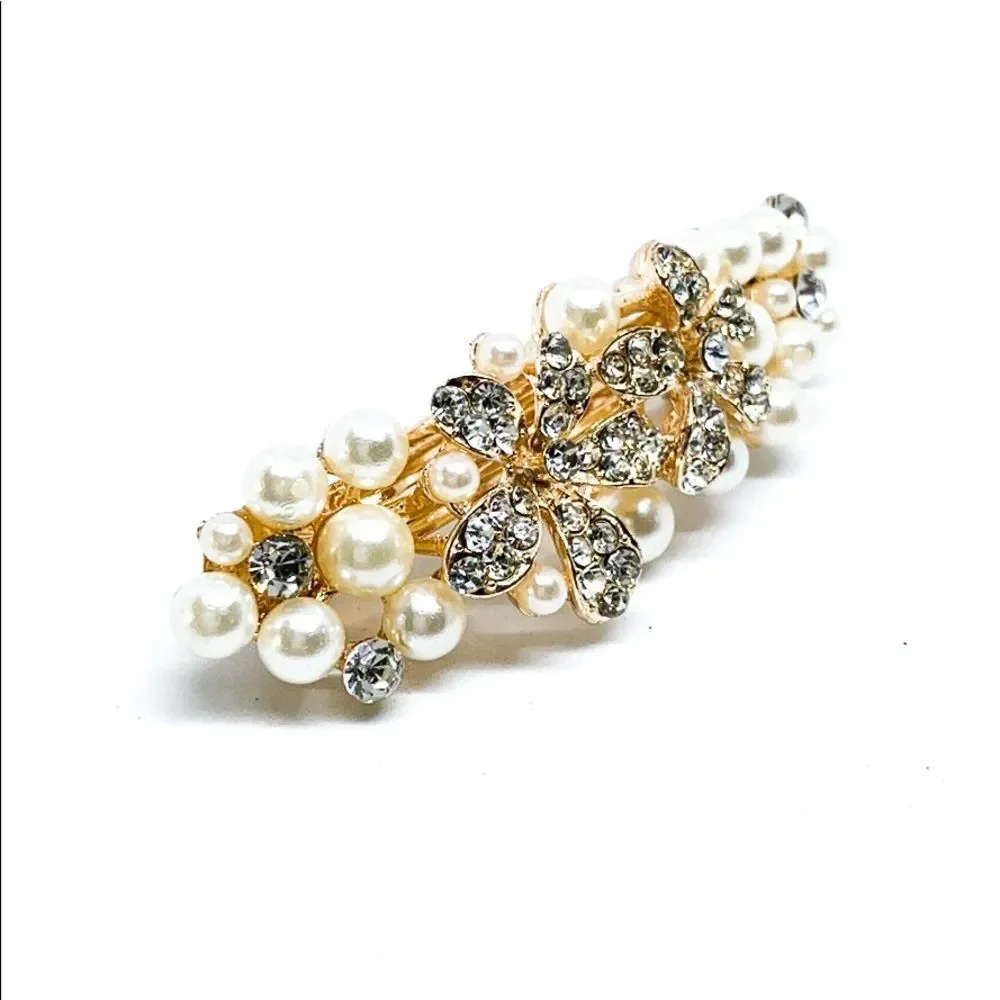 Rhinestone Pearl Gold Hair Clip